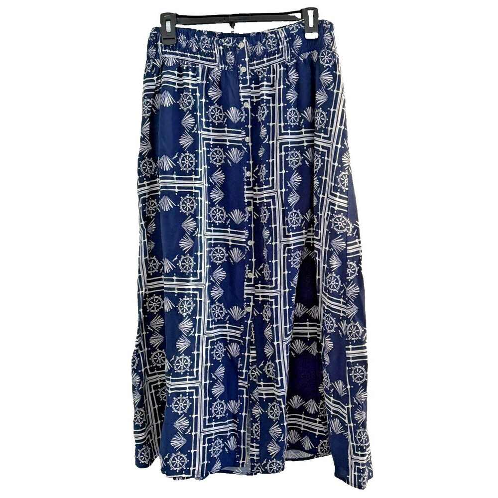 Sonoma Midi Skirt Women's MEDIUM Maxi Boho Hippie Flowing Navy Blue Nautical NWT